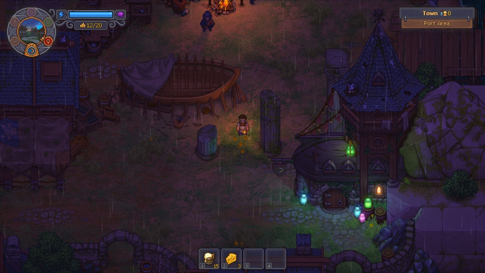 A rainy night in the Town's port area