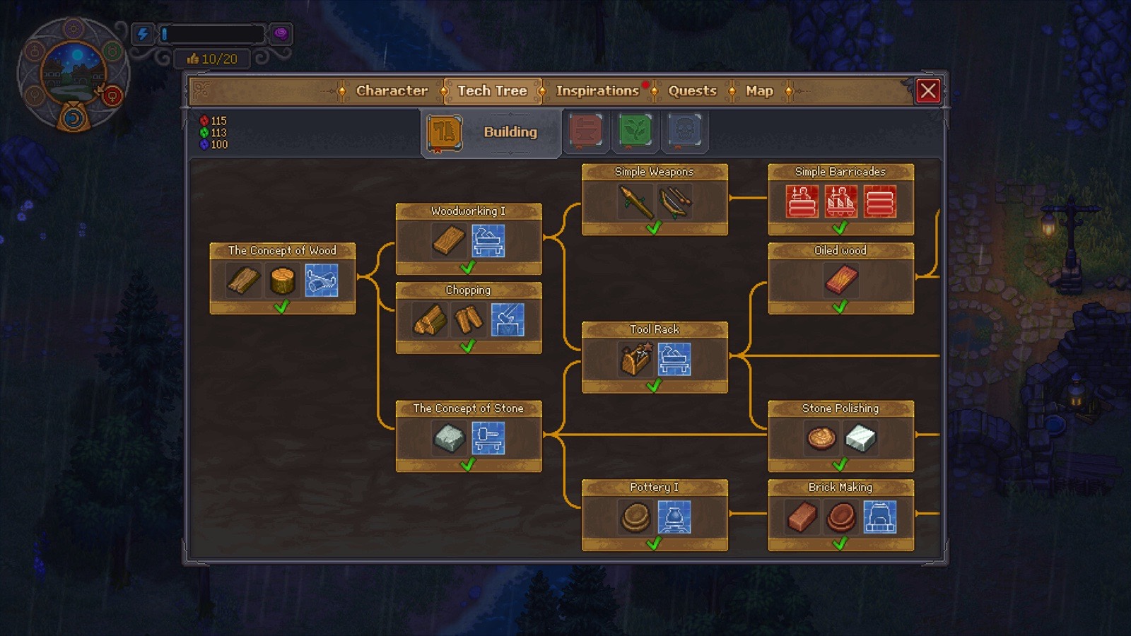 The technology tree with the Building branch open